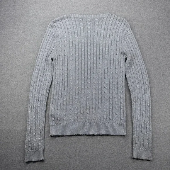 Lauren Ralph Lauren Women's Metallic Silver Cable Knit Sweater Size L *FLAW - Picture 10 of 11